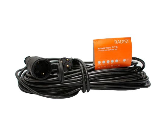 Удлинитель Радист РС16 10А 1 гнездо 3*0,75 20м IP44 чёрный 2590 