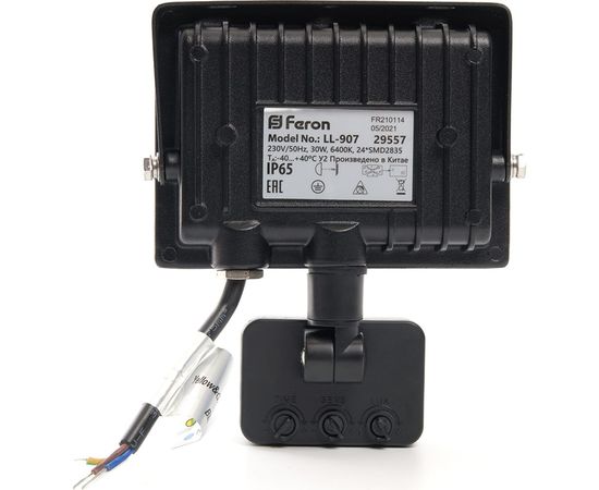 Светодиодный прожектор FERON LL-907 с датчиком 30W 6400K 230V черный IP44 153*178*54мм 29557 – изображение 2