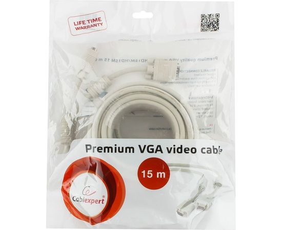 Кабель VGA Premium Cablexpert, 15M/15M, 15м, двойная экранировка, ферритовые кольца, пакет CC-PPVGA-15M – изображение 3
