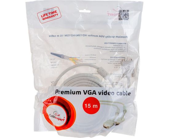 Кабель VGA Premium Cablexpert, 15M/15M, 15м, двойная экранировка, ферритовые кольца, пакет CC-PPVGA-15M – изображение 4