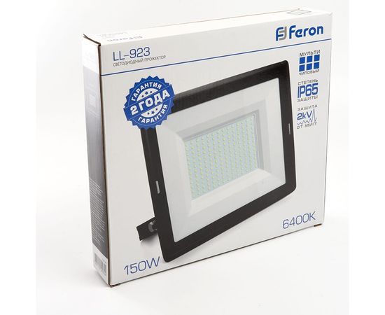 Светодиодный прожектор 2835 SMD 150W 6400K IP65 AC220V/50Hz, черный с матовым стеклом Feron LL-923 32104 – изображение 5