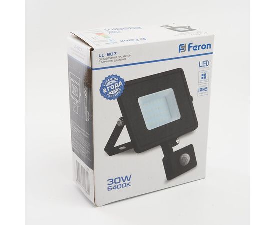 Светодиодный прожектор FERON LL-907 с датчиком 30W 6400K 230V черный IP44 153*178*54мм 29557 – изображение 6