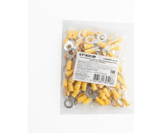 Кольцевой изолированный наконечник STEKKER М8 4-6 - 0,6 мм, желтый 39423 