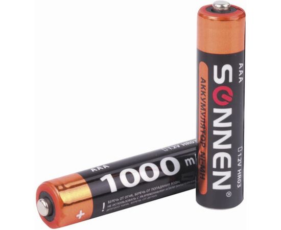 Аккумуляторные батарейки SONNEN ААA HR03 Ni-Mh 1000mAh 2шт в блистере 454237 – изображение 2
