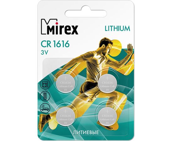 Батарея Mirex, литиевая CR1616 3V 4 шт ecopack 23702-CR1616-E4 – изображение 2