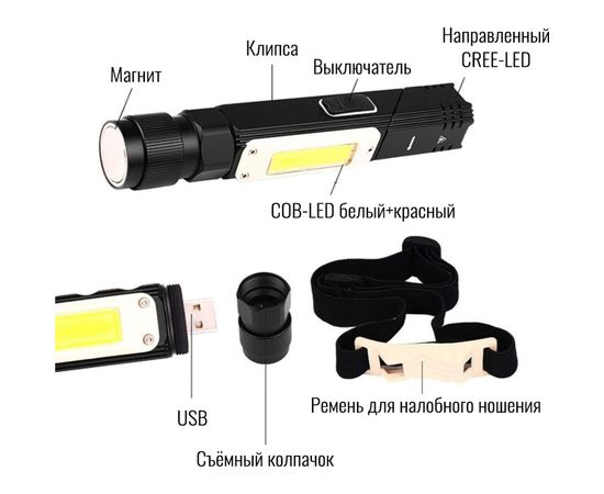Аккумуляторный налобный фонарь Focusray 2100 трансформер 10W COB 890033 – изображение 4