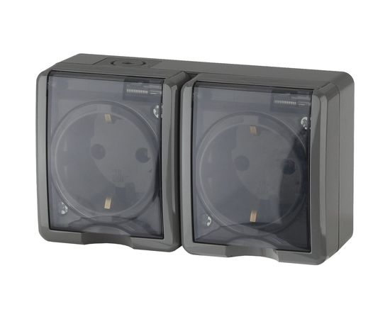 Розетка ЭРА 11-2404-03 2х2P E IP54, шторки, 16A-250В, ОУ, серый Б0020719 