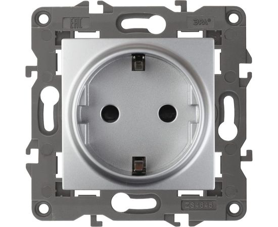 Розетка со шторками ЭРА Elegance 2P+E Schuko, 16A-250В, IP20, алюминий 14-2102-03 Б0034274 