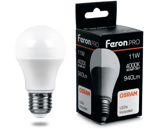 Светодиодная лампа FERON PRO LB-1011 шар E27 11W 4000K OSRAM LED 38030 