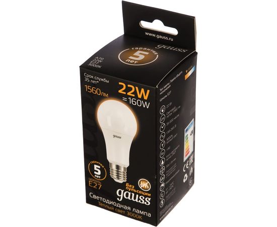 Лампа Gauss LED A70 22W E27 1560lm 3000K 102502122 – изображение 2