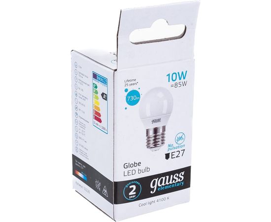 Лампа Gauss LED Elementary Шар 10W E27 730lm 4100K 53220 – изображение 3