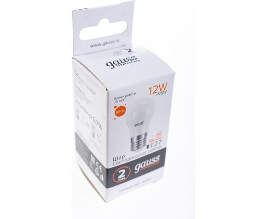 Лампа Gauss LED Elementary Шар 12W 880lm E27 3000K 53212 – изображение 3