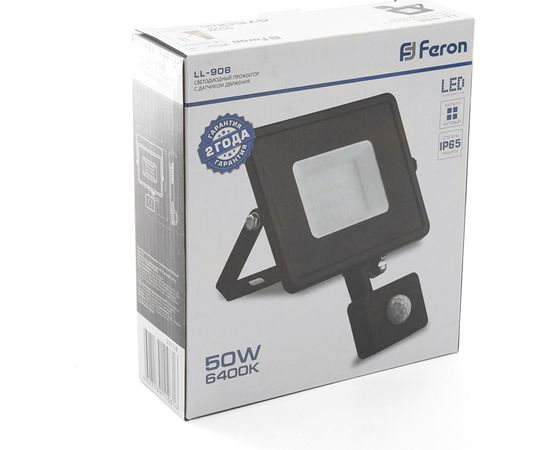 Светодиодный прожектор FERON LL-908 с датчиком 50W 6400K 230V черный IP44 198*213*55мм 29558 – изображение 2