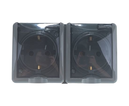 Розетка ЭРА 11-2404-03 2х2P E IP54, шторки, 16A-250В, ОУ, серый Б0020719 – изображение 2