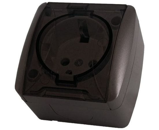 Розетка TDM 2П+3 открытой установки IP54 16А с прозрачной крышкой шоколад Селигер SQ1818-0207 