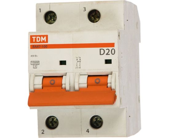 Автоматический выключатель TDM ВА47-100 2Р 20А 10кА D SQ0207-0014 
