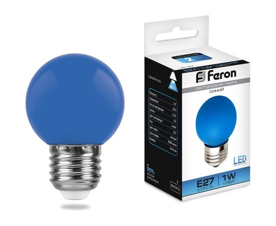 Лампа FERON LED 1вт Е27, синий, шар 25118 