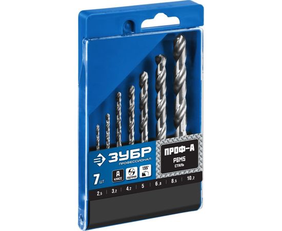 Набор сверл по металлу Проф-А 2.5-10.2 мм, 7 шт. Зубр 29625-H7R – изображение 2
