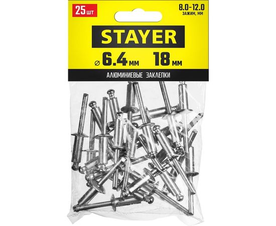 Алюминиевые заклепки Stayer Pro-FIX, 6.4х18 мм, 25шт Professional 3120-64-18 – изображение 2