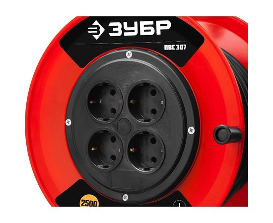 Удлинитель на катушке ЗУБР "ПВС 307", 40 м, 2500 Вт, 4 гнезда, ПВС 3х0,75 кв мм, 55083-40 – изображение 2