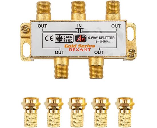 Делитель REXANT ТВ х 4 + 5шт. F BOX 5-1000 МГц GOLD 05-6103-1 – изображение 6