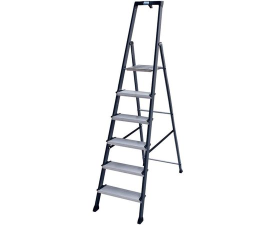 Стремянка, анодированные боковины Krause MONTO SECURO, 6 ступеней 126443 