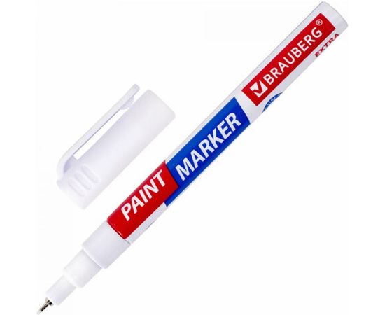 Лаковый маркер-краска BRAUBERG EXTRA paint marker 1 мм, белый улучшенный, нитро-основа, 151959 