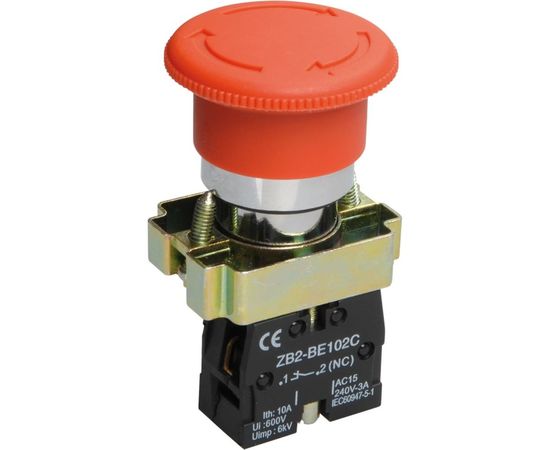 Аварийная кнопка управления IEK LAY5-BS542 Грибок, с фиксацией, ИЭК BBG90-BS-K04 