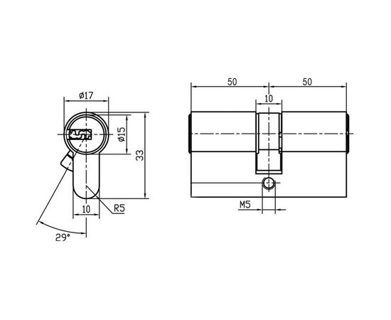 Цилиндр DOORLOCK V 2300AB N серия Variant, никелированный, 50x50 мм, 5 перф.ключей 79067 – изображение 2