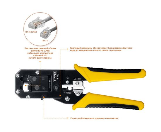 Универсальный кримпер Stayer Professional RJ45, RJ11/RJ12 22652 – изображение 11