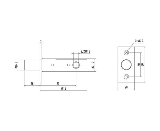 Дверная задвижка DOORLOCK DL160/8/60 SN матовый никель, бэксет 60мм, шпиндель 8x8мм 75332 – изображение 3