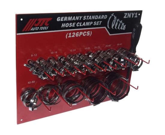 Набор червячных хомутов на стенде ZN8-ZN90 (125 шт.) с гибким воротком 7 мм JTC NEW JTC-ZNY1 – изображение 3