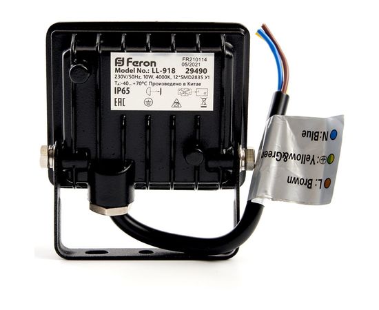 Светодиодный прожектор 2835 SMD 10W 4000K IP65 AC220V/50Hz, черный с прозрачным стеклом 108*115*26мм FERON LL-918 29490 – изображение 4