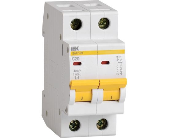 Автоматический выключатель IEK ВА47-29 2п, 20А, С, 4.5кА, MVA20-2-020-C 