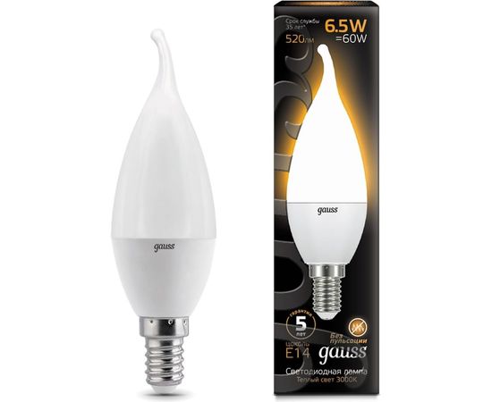 Лампа Gauss LED Свеча на ветру E14 6.5W 520lm 3000K 104101107 