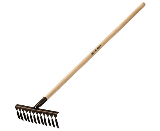 Садовые грабли с деревянным черенком GRINDA 12 витых зубьев, 384х95х1300 мм 39581-12 