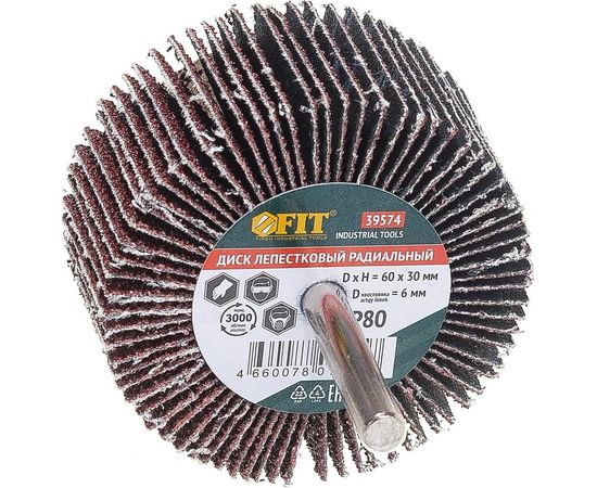 Диск лепестковый радиальный для дрели (60х30 мм; P80) FIT IT 39574 