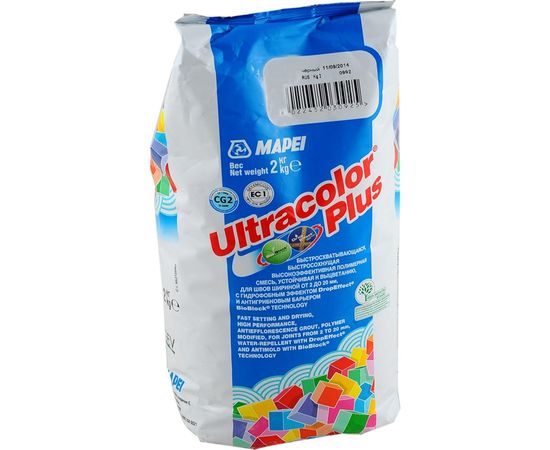 Затирка для швов MAPEI ULTRACOLOR PLUS №112 с водоотталкивающим и антигрибковым эффектом, серый 2кг 6649 