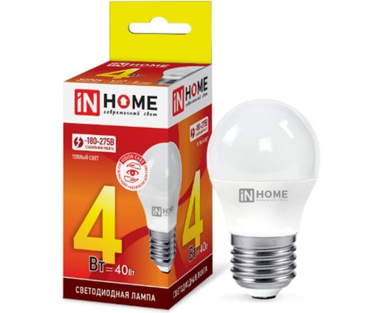 Светодиодная лампа IN HOME LED-ШАР-VC 4Вт, 230В, Е27, 3000К, 360Лм 4690612030579 