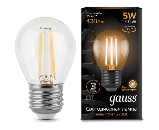 Лампа LED Globe E27 5W 2700K Gauss Filament 105802105 – изображение 3