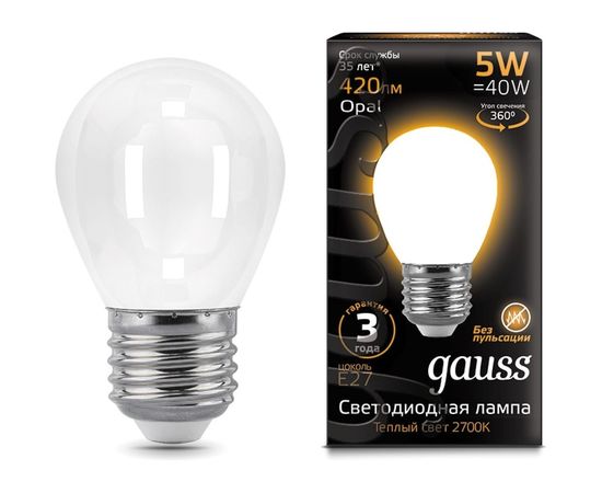 Лампа Gauss LED Filament Шар OPAL E27 5W 420lm 2700K 105202105 – изображение 2