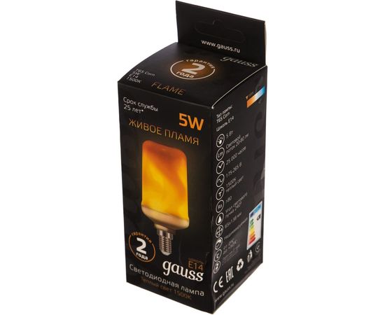 Лампа Gauss LED T65 Flame 5W E14 20-80lm 1500K 1/10/100 SQ157401105 – изображение 2