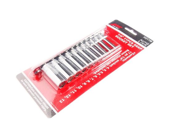 Набор глубоких шестигранных торцевых головок 1/4 04-13мм L=50мм 11шт JTC-H211M:1354 – изображение 2