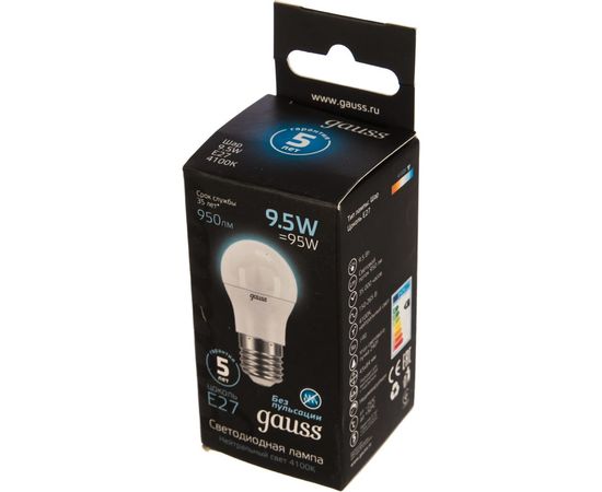 Лампа Gauss LED Шар E27 9.5W 950lm 4100K 105102210 – изображение 2