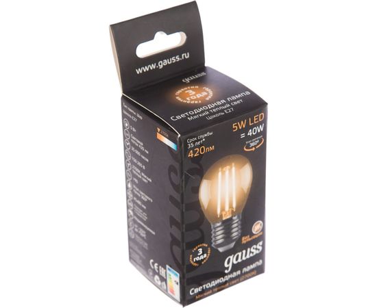 Лампа LED Globe E27 5W 2700K Gauss Filament 105802105 – изображение 2