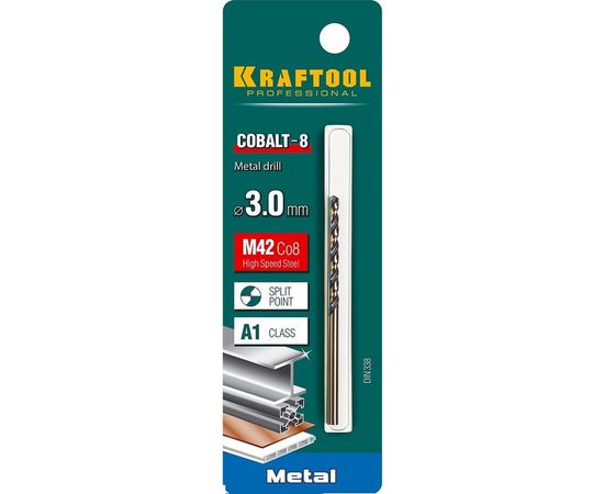 Сверло по металлу COBALT HSS-Co 8% сталь М42 (3х61 мм) Kraftool 29656-3 – изображение 4