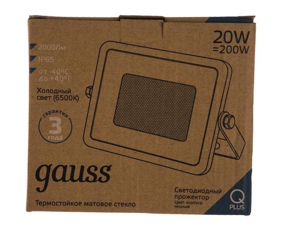 Прожектор Gauss LED Qplus 20W 1800lm IP65 6500К черный 613511320 – изображение 2