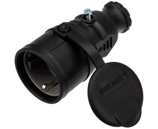 Переносная розетка REXANT влагозащищенная с крышкой, с/з, 16 А, IP44 каучук 111-004 