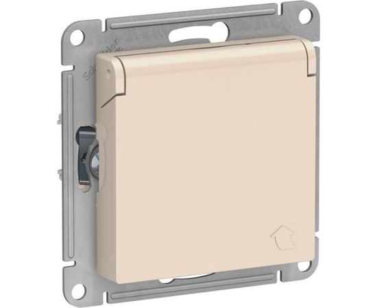 Розетка Schneider Electric AtlasDesign Бежевый с заземлением, со шторками, с крышкой, 16А ATN000246 