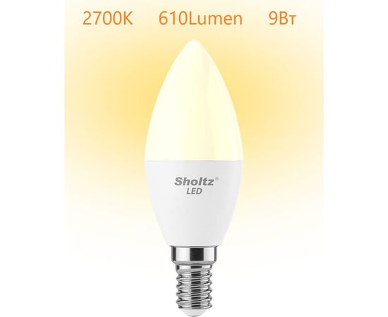 Светодиодная лампа Sholtz свеча 9Вт E14 2700К C37 220-240В пластик LEC3129 – изображение 2